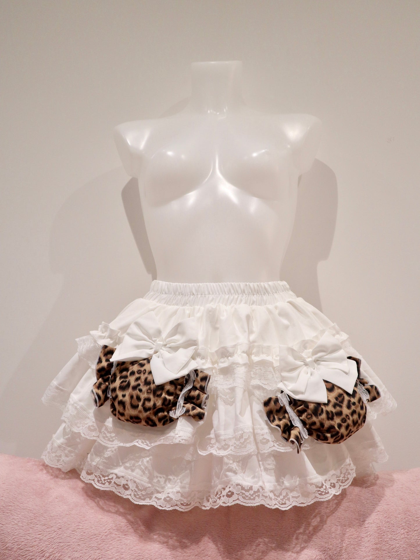 Y2K Leopard Princess Bow Puffy Mini Cake Skirt 4 Layer Heavy Design with Built-in Shorts