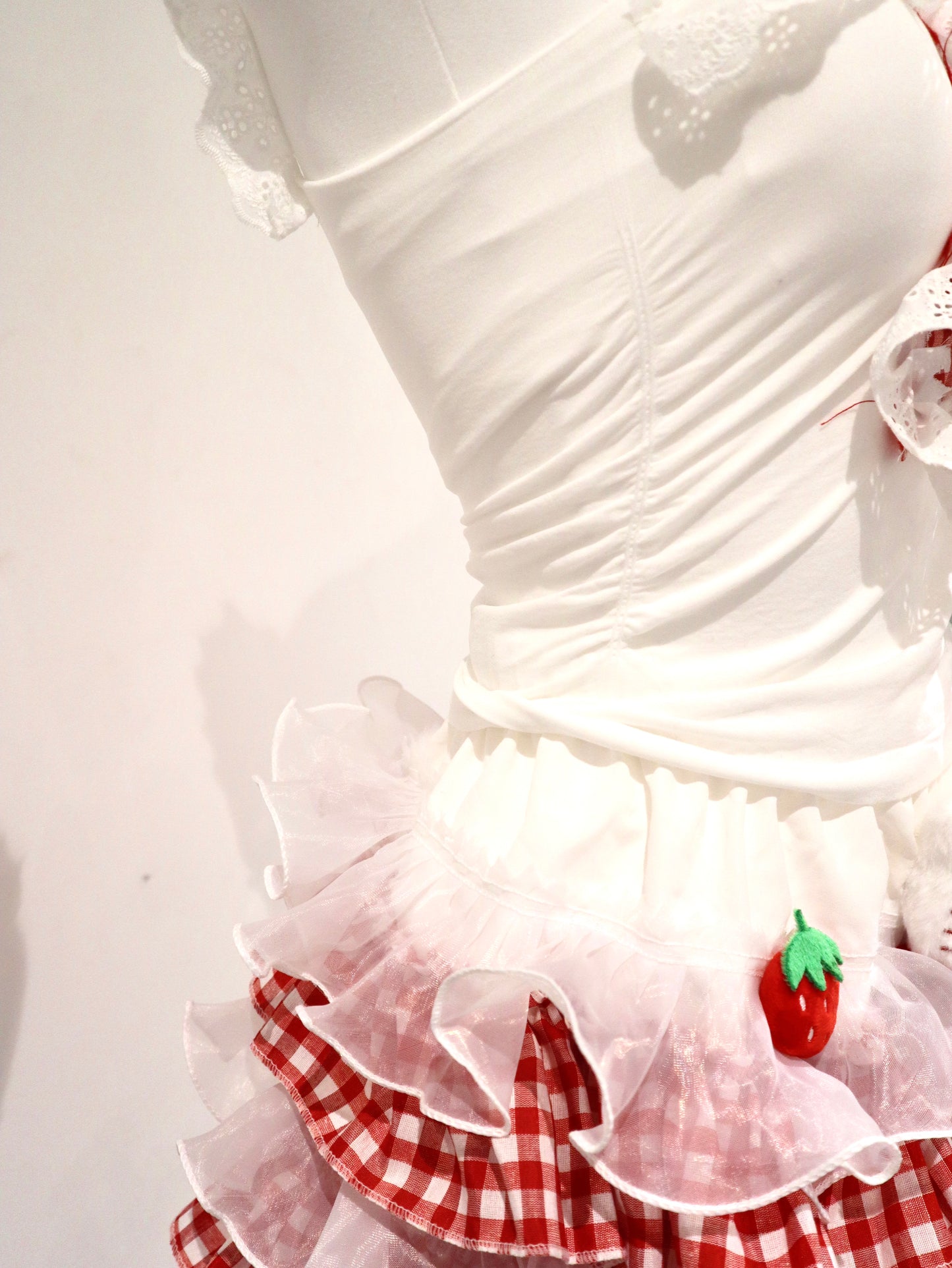 Y2K Red Plaid Hello Kitty Handmade Cake Skirt – Kawaii J-Fashion Lace Ruffle Mini Skirt with Built-in Shorts