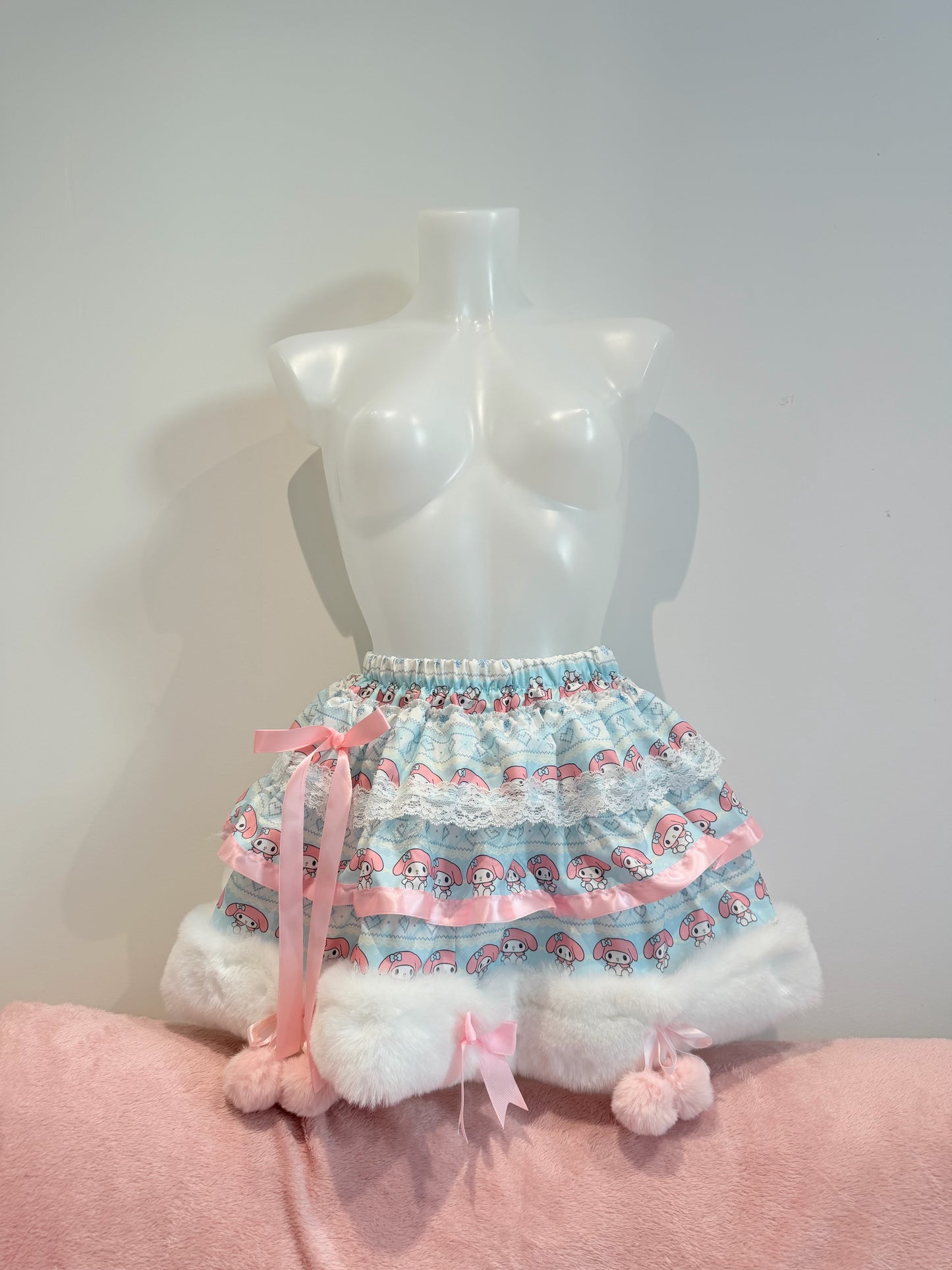 Y2K Cute My Melody Blue and Pink Puffy Mini Cake Skirt Kawaii Princess Style