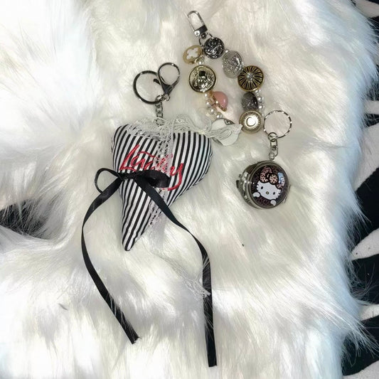 Y2K Vintage Hello Kitty Cute Punk Lace Keychain Bag Charm Accessory