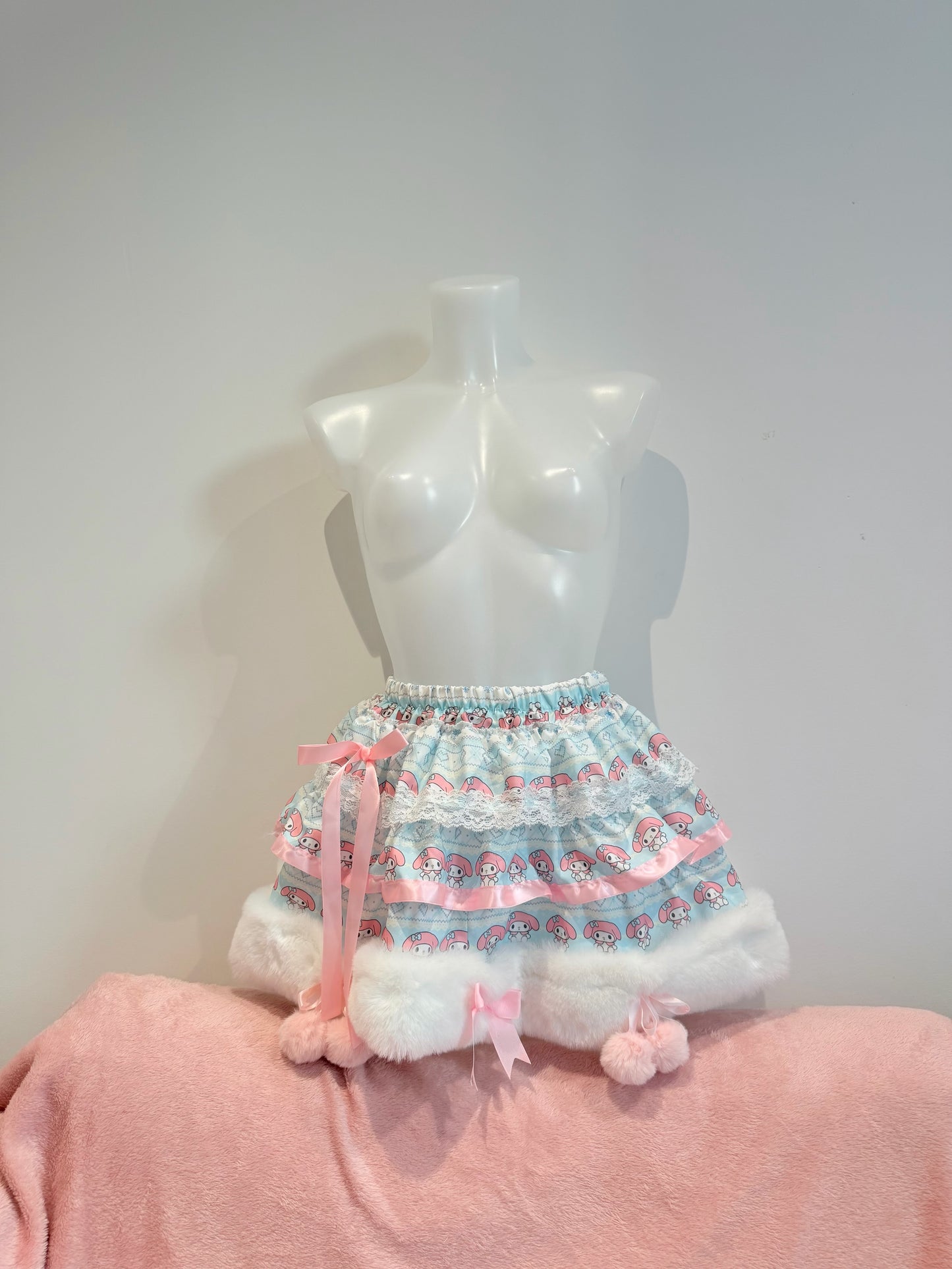 Y2K Cute My Melody Blue and Pink Puffy Mini Cake Skirt Kawaii Princess Style