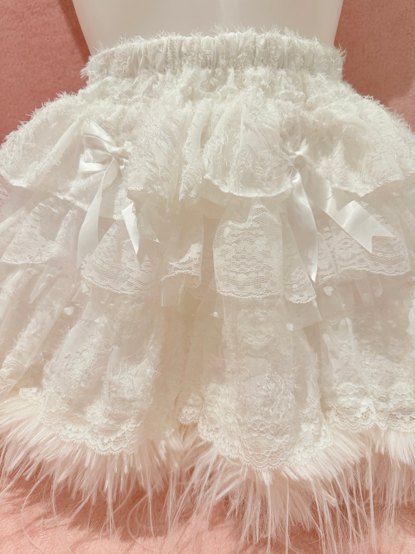 Y2K White Princess 5-Layer Lace Puffy Mini Cake Skirt Bow Heart Kawaii Style