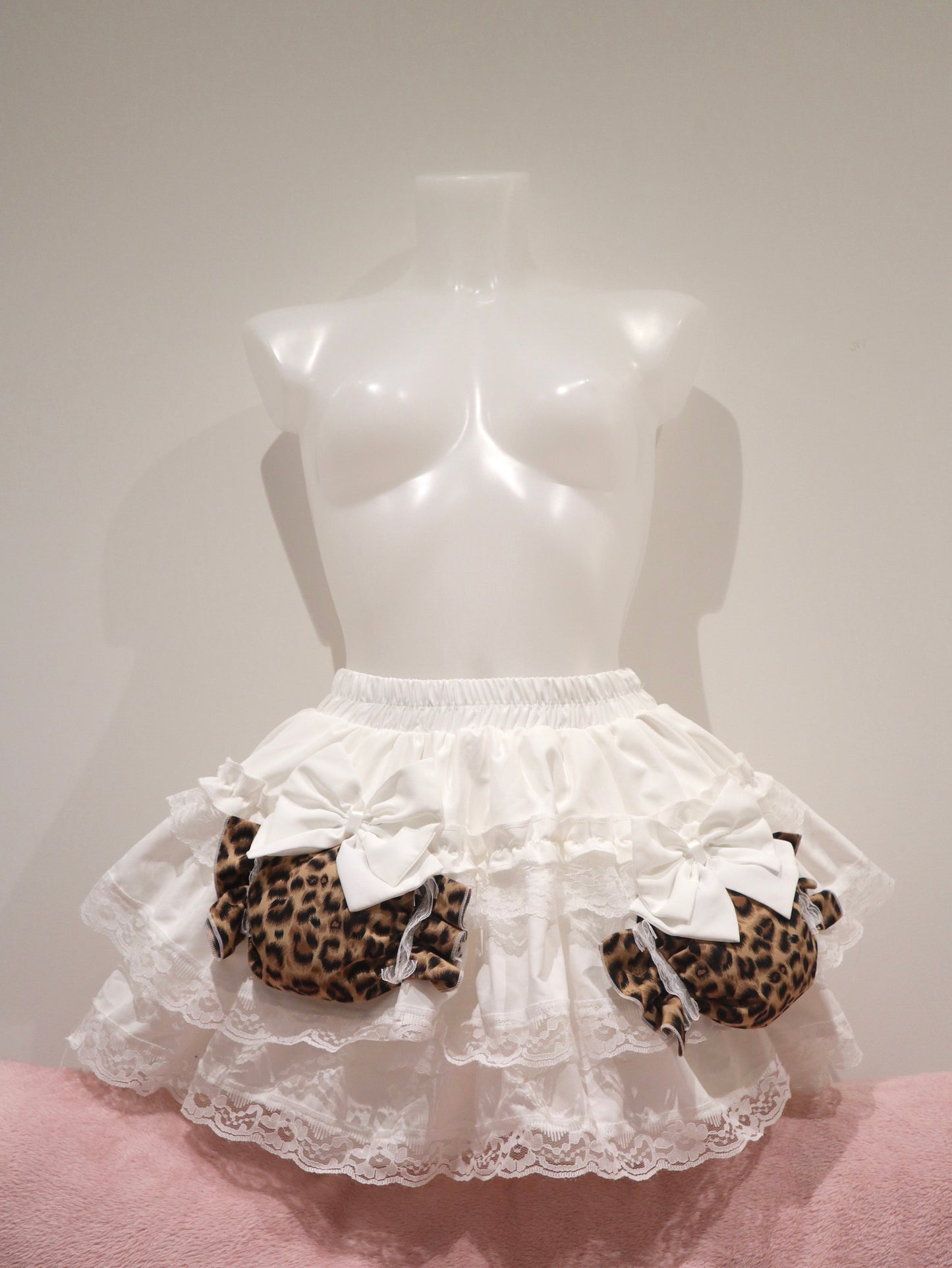Y2K Leopard Princess Bow Puffy Mini Cake Skirt 4 Layer Heavy Design with Built-in Shorts