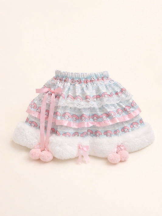Y2K Cute My Melody Blue and Pink Puffy Mini Cake Skirt Kawaii Princess Style