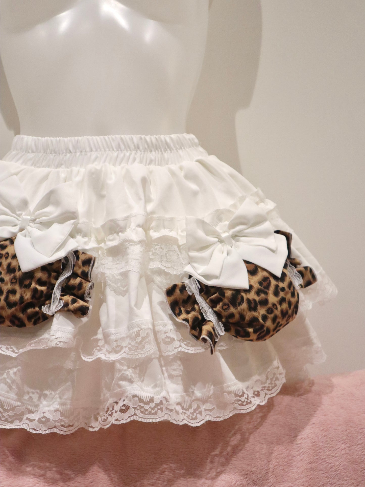 Y2K Leopard Princess Bow Puffy Mini Cake Skirt 4 Layer Heavy Design with Built-in Shorts