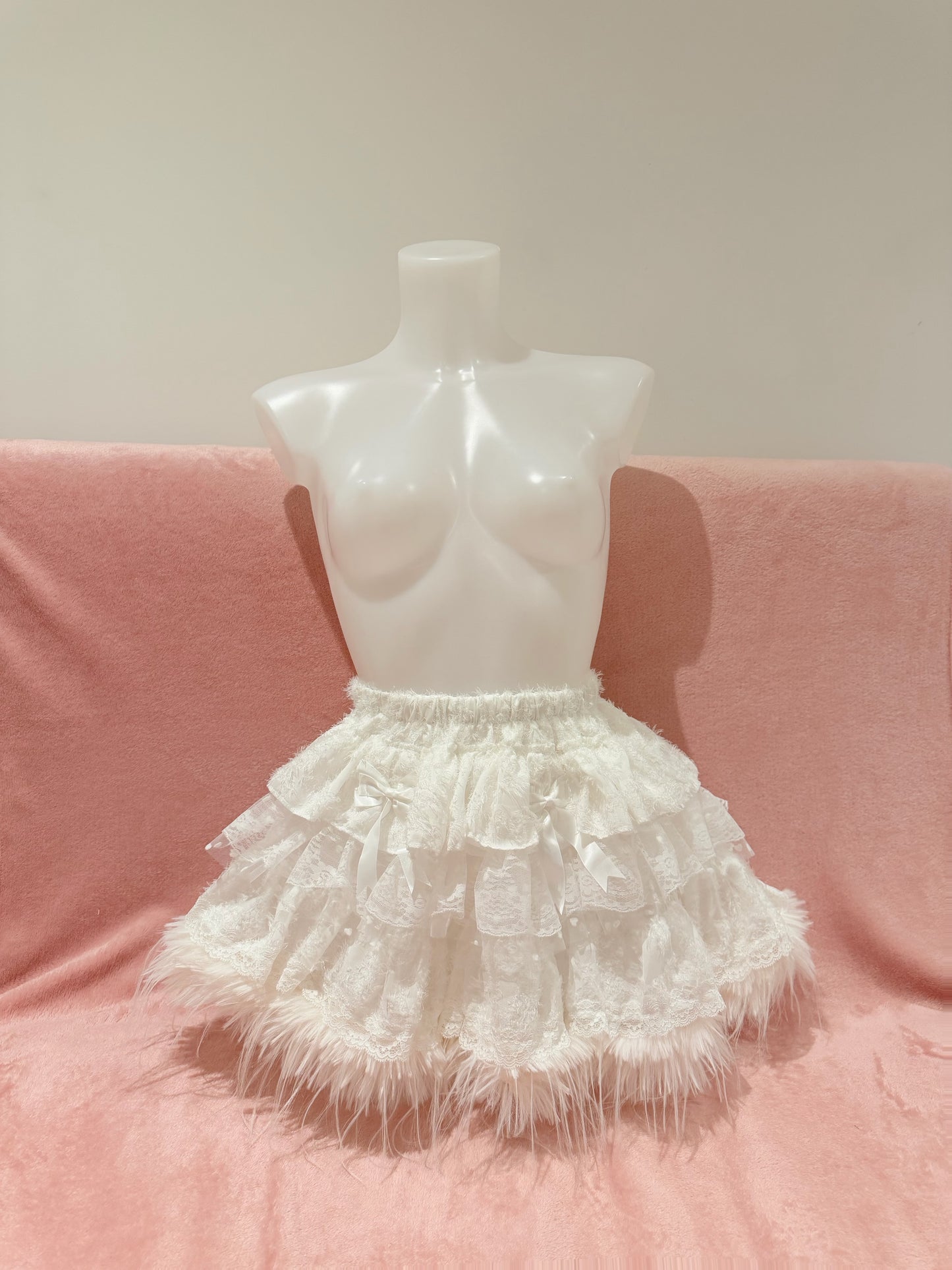 Y2K White Princess 5-Layer Lace Puffy Mini Cake Skirt Bow Heart Kawaii Style