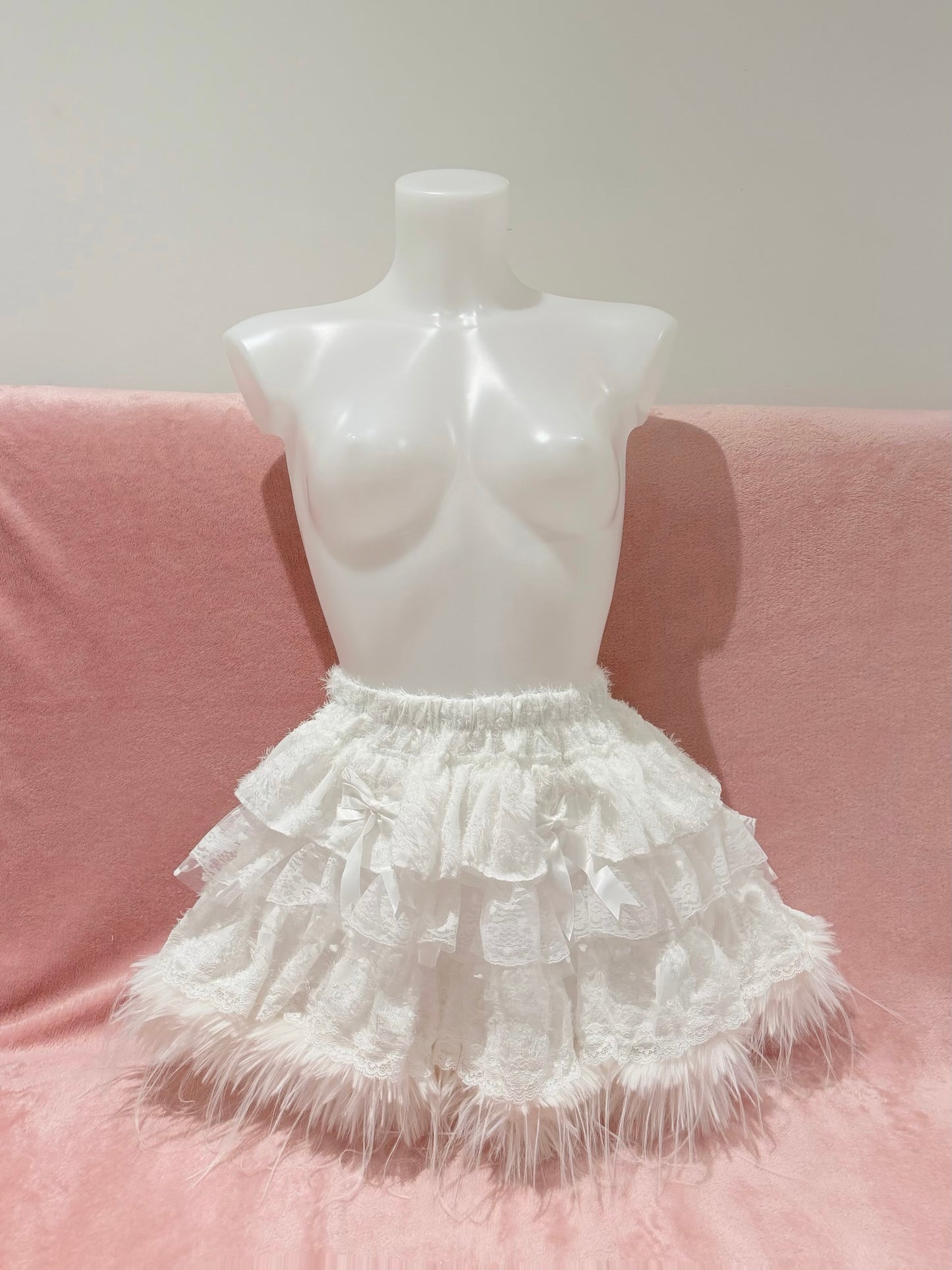 Y2K White Princess 5-Layer Lace Puffy Mini Cake Skirt Bow Heart Kawaii Style