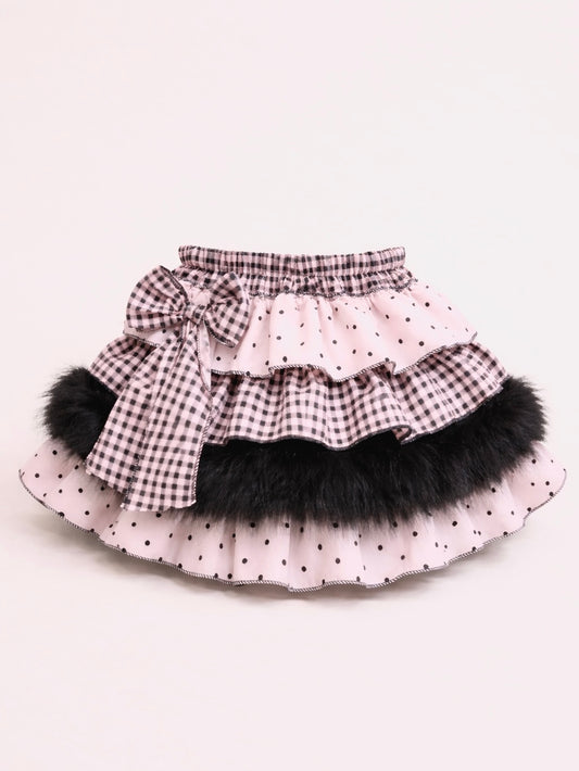 Y2K Pink Fuzzy Kawaii Lolita Puffy Mini Cake Skirt