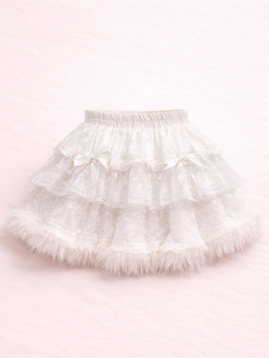 Y2K White Princess 5-Layer Lace Puffy Mini Cake Skirt Bow Heart Kawaii Style