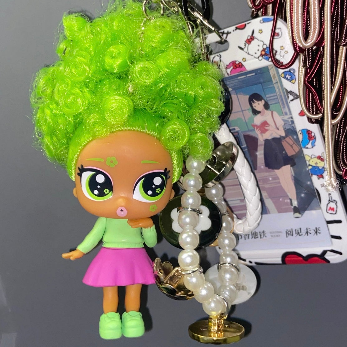Vintage Y2K L.O.L. Surprise Green Hair Flip Doll Bundle – Cute Keychain Bag Charm