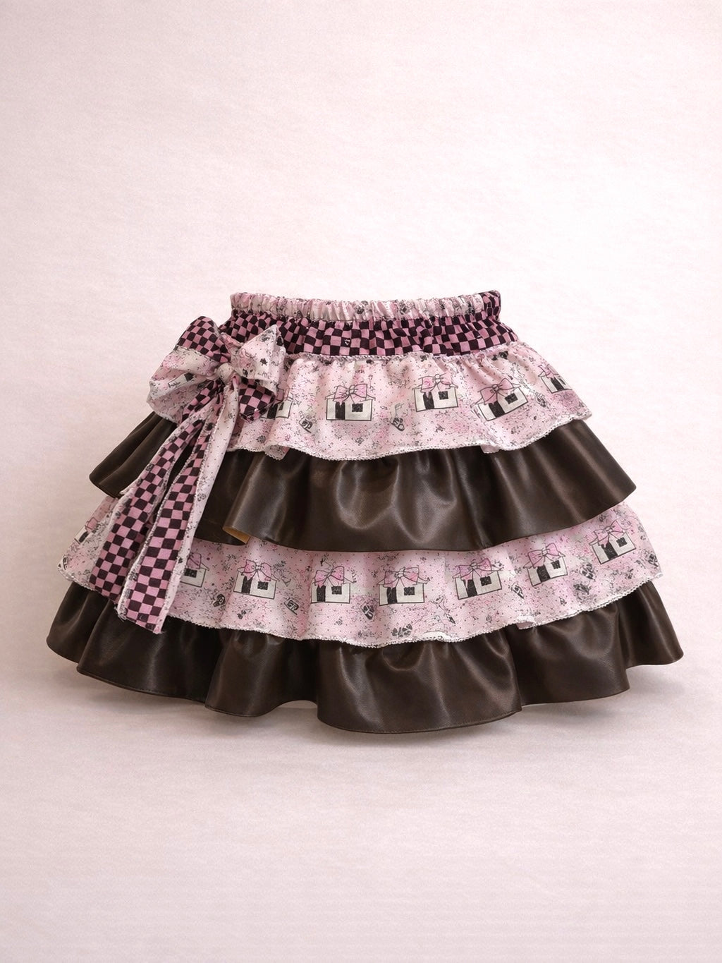 Y2K Cute Brown Faux Leather Kawaii Punk Cake Skirt Mini Cake Skirt