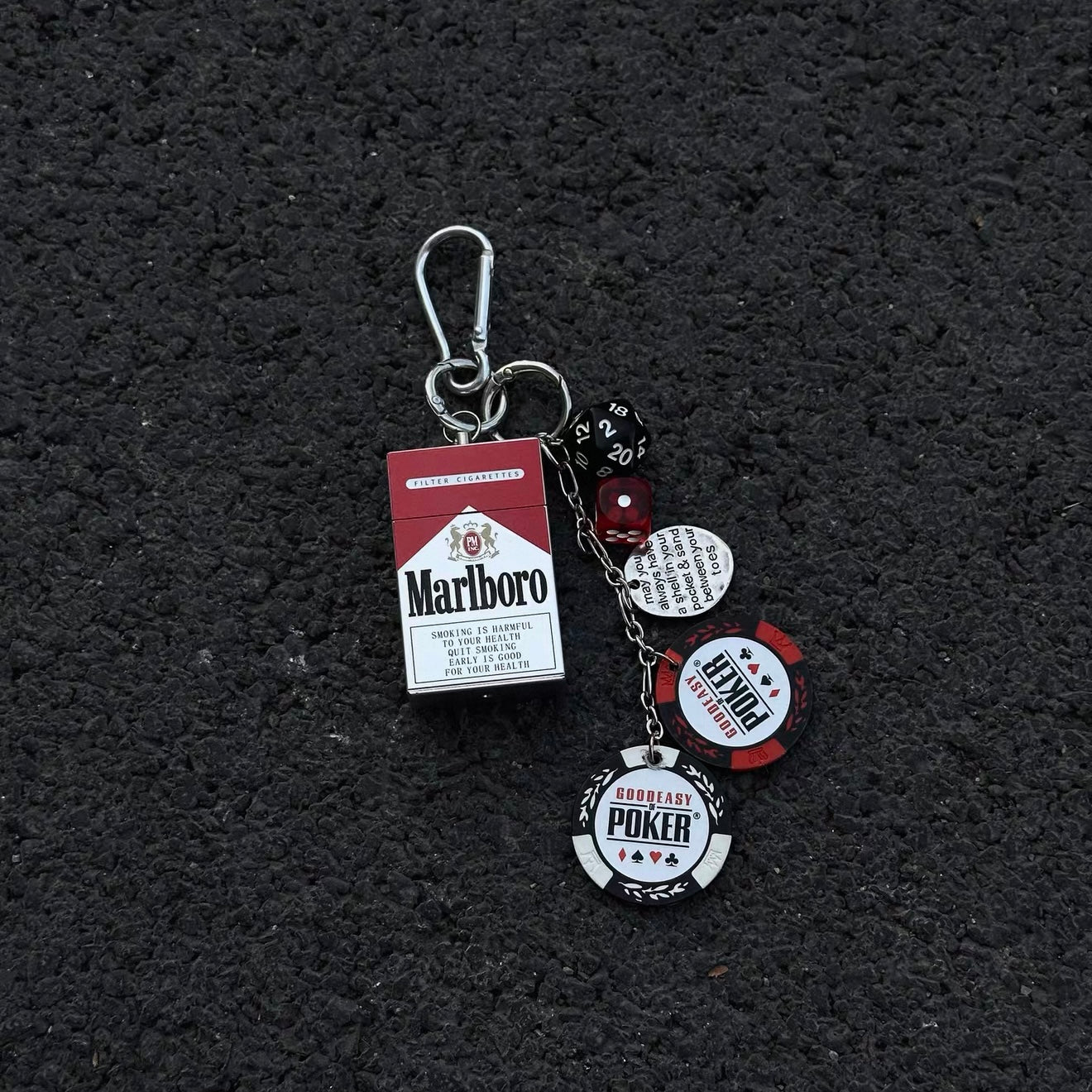 Y2K Punk Metal Cigarette Case Keychain – Marlboro Poker Bag Charm