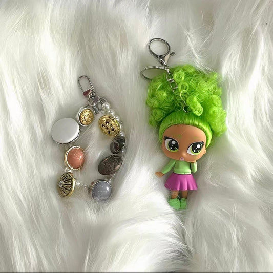 Vintage Y2K L.O.L. Surprise Green Hair Flip Doll Bundle – Cute Keychain Bag Charm