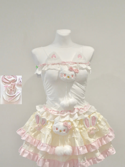 Baby Yellow Kawaii Lace Cake Skirt – Handmade J-Fashion Sweet Ruffle Mini Skirt with Built-in Safety Shorts