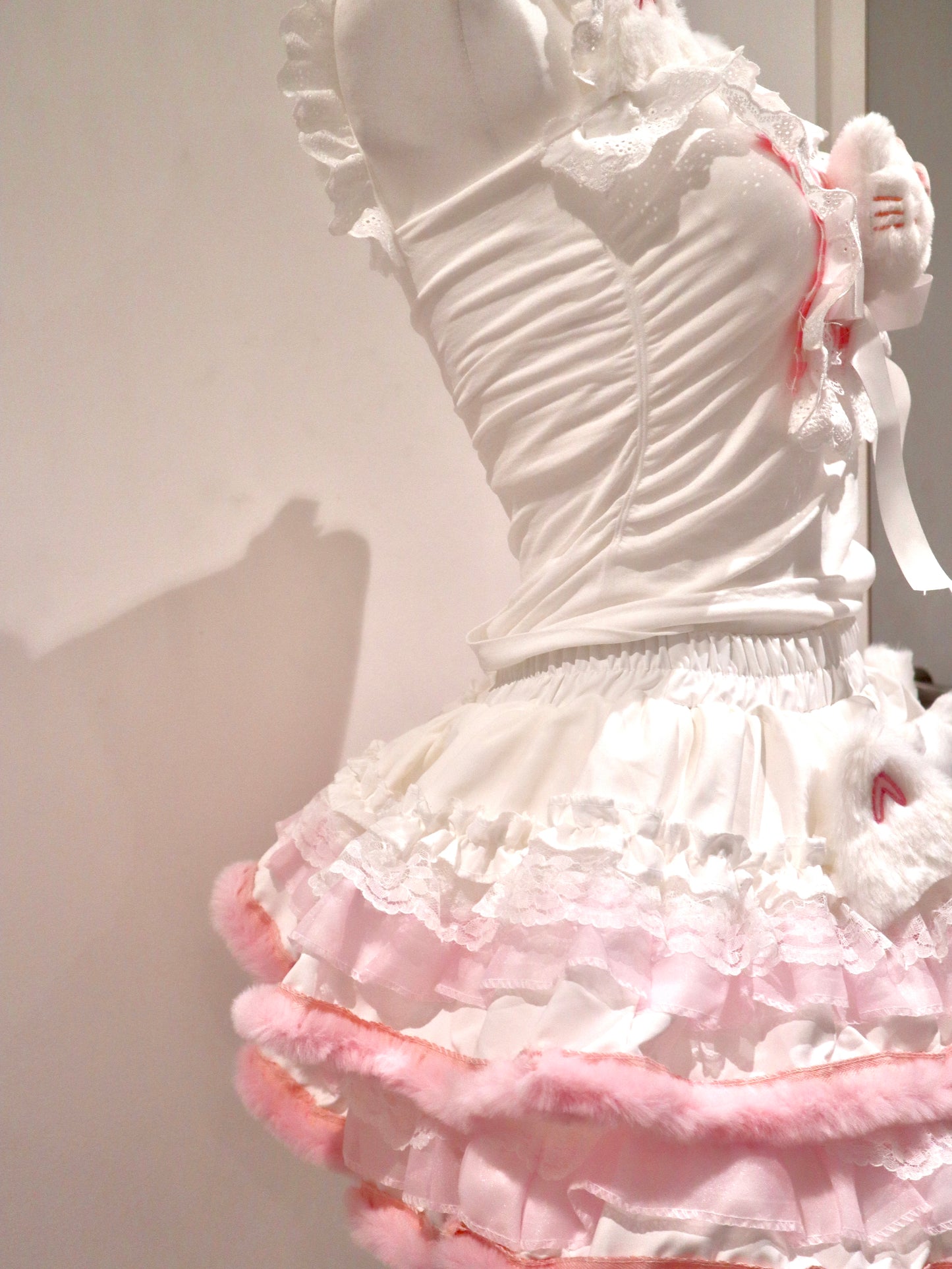 Y2K Fluffy Hello Kitty Handmade Cake Skirt – Kawaii Plush Sweet Mini Skirt with Built-in Safety Shorts